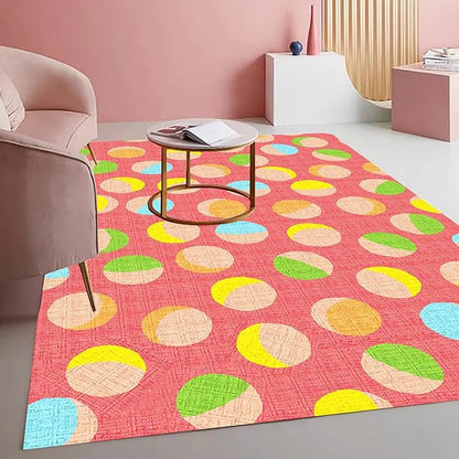 Retro Pink Yellow Green Polka Dot Texture Rug 3x5 Non Slip Washable Soft Area Rugs for Living Room Bedroom Nursery Room Stain Resistant Large Home Office Playroom Indoor Carpet