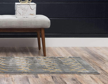 Unique Loom Marilyn Monroe Glam Collection Area Rug - Trellis (2' x 6' 1' Runner, Gray Gold/ Gold)