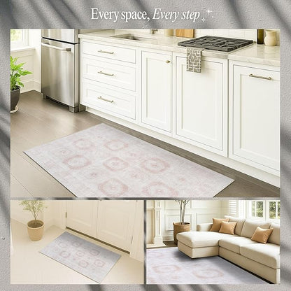 Fame Rugs Turkish Rug. Washable Vintage Oriental Antique Inspired Traditional Doormat Small Modern Area Rugs Luxury Entryway Entry Bedroom Bathroom Kitchen (405CB, 2'5 x 6'9)
