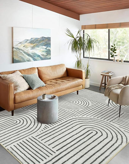 Lahome Abstract Washable Area Rug, 5x7 Rug for Bedroom Non-Slip Soft Living Room Rug, Ultra-Thin Modern Black and White Rug Throw Large Carpet for Dining Room (5'x7',Black)