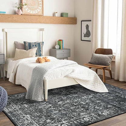 Lahome 5x7 Washable Black Area Rugs for Living Room, Non Slip Bedroom Rug, Stain Resistant Floor Dining Room Carpet for Office Entrance Decor