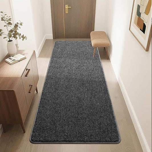 HQAYW 2x6 Soft Runner Rug for Hallways, Thickened Memory Foam Small Throw Bedside Rugs for Bedroom Living Room, Low Pile Washable Non Slip Carpet for Teens Kids Nursery Dorm Decor, Dark Grey