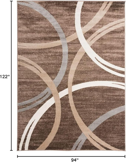Rugshop Modern Wavy Circles Design Area Rug, Non-Shedding Carpet for Living Room, Bedroom, or Dining Room, Brown, 7'10" x 10'2"