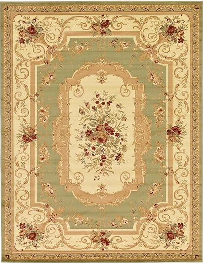 Rugs.com Chateau Collection Rug – 10' x 13' Green Medium Rug Perfect for Living Rooms, Large Dining Rooms, Open Floorplans