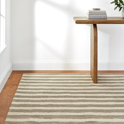 Dash & Albert Silas Stripe Grey Hand Micro Hooked Wool Rug, 9.5 X 13.5 Feet, Grey Stripe Pattern - Premium Luxury Hotel Quality Soft Breathable Hypoallergenic Machine Washable Easy Care All Season