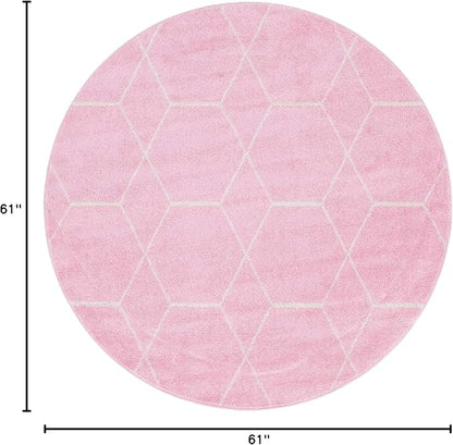 Unique Loom Trellis Frieze Collection Area Rug - Geometric (5' 1" Round, Light Pink/ Ivory)