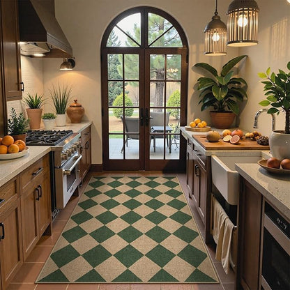 Lahome Checkered Outdoor Patio Easy Jute Rug, 3x5 Dark Green Washable Front Porch Door Rug, Farmhouse Indoor Outdoor Carpet Non Slip Non Shedding Carpet for Entryway Living Room Deck