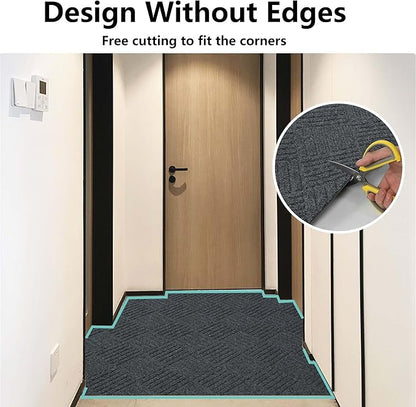 jxgzyy Commercial Hallway Runner Rugs 3'11" x 9'10", Non-Slip Indoor Outdoor Doormat, Heavy Duty Floor Mat for Entrance, Porch, Patio, Garage, High Traffic Area, Dark Grey