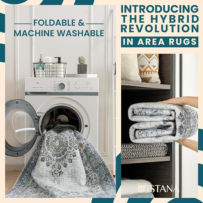 Istana 8x10 Area Rug - Blue 8x10 Rugs for Living Room - Foldable Rugs for Bedroom - Stain Resistant Washable Rug - Eco-Friendly Area Rugs - Easy to Clean Living Room Rug