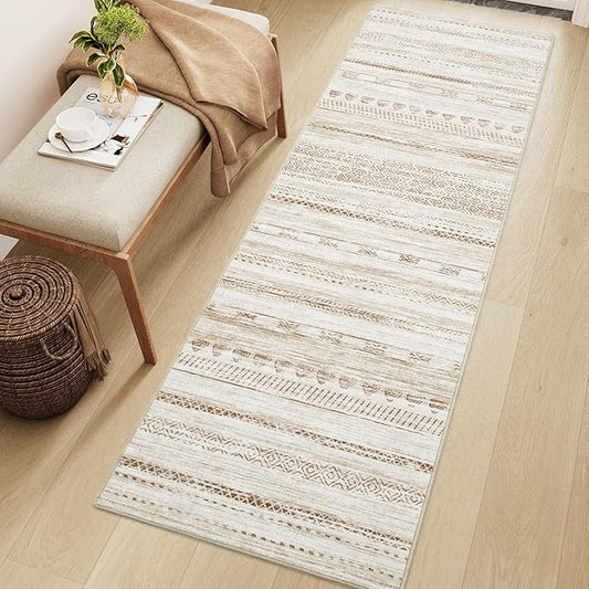 2x6 Runner Rug Machine Washable Non Slip Area Rug Distressed Neutral Moroccan Boho Rug Ultra Soft Floor Runners for Hallways for Entryway Laundry Room Kitchen, Light Brown