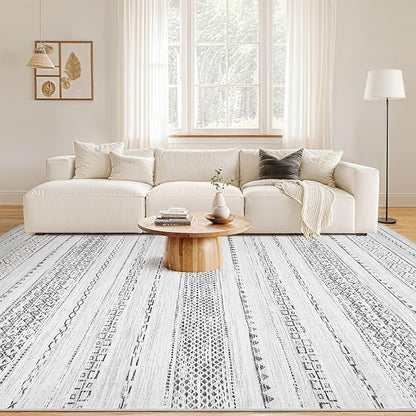 Nakagishi 6x9 Area Rugs Living Room: Washable Boho Large Neutral Soft Farmhouse Rug Stain Resistant Modern Indoor Floor Non-Slip Carpet for Bedroom Nursery Kids Playroom Office Dining Room Dorm- Grey