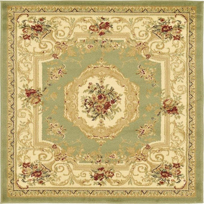 Unique Loom Versailles Collection Traditional Classic Floral Motif Area Rug (4' 0 x 4' 0 Square, Green/ Ivory)
