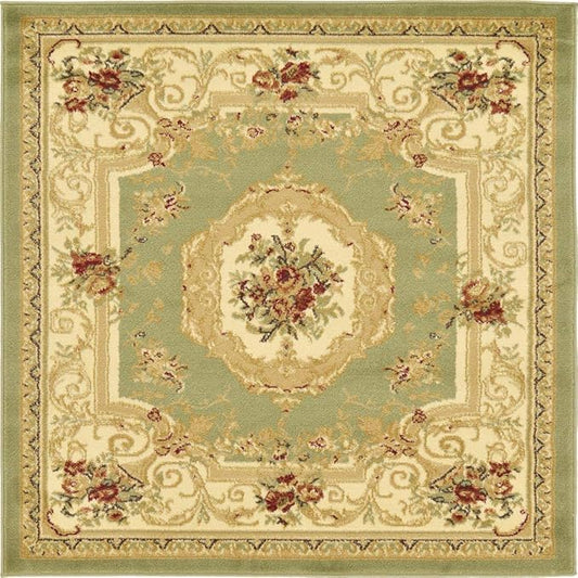 Unique Loom Versailles Collection Traditional Classic Floral Motif Area Rug (4' 0 x 4' 0 Square, Green/ Ivory)