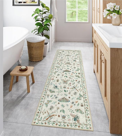 Lahome Insect Washable Runner Rug, 2'6''x8' Soft Hallway Rug Non Slip, Ultra-Thin Kitchen Runners for Hallways with Rubber Backing Carpet for Laundry Bedroom Bathroom(Beige)