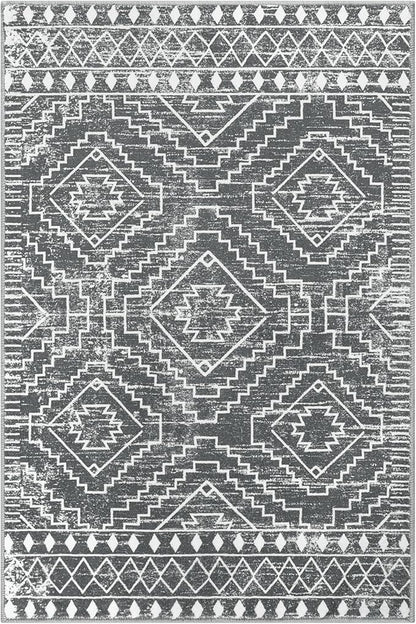 Wonnitar Moroccan 4x6 Area Rug, Washable Dark Gray Living Room Rug, Non-Slip Boho Rug for Bedroom, Farmhouse Non-Shedding Soft Indoor Carpet for Kitchen Entryway Mud Room (Dark Grey,4'x6')
