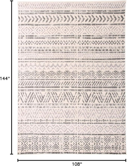 Rugshop Geometric Boho Large Area Rug – Gray Tribal Pattern, Perfect for Living Room, Bedroom, Dining Room, 9' x 12'