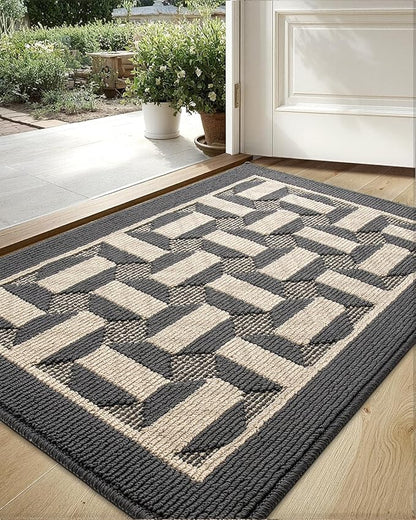 LUMI Washable Indoor Entrance Doormat 32x48, Absorbent Quick-Dry Dirt Trapper Mats for Dogs, Rubber Backing Non-Slip Low Profile Entryway Door Mat for High Traffic, Grey