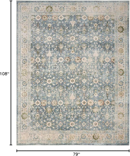 Nourison Home Astra Machine Washable Teal Beige 6'7" x 9' Area Rug Easy Clean, Non Shedding, Bed Room, Living Room, Dining Room, Kitchen (7' x 9')