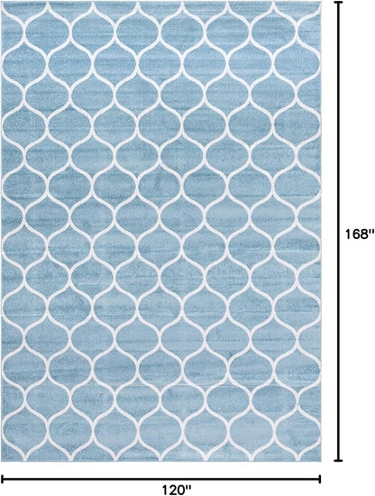 Rugs.com Lattice Frieze Collection Rug – 10' x 14' Light Blue Medium Rug Perfect for Living Rooms, Large Dining Rooms, Open Floorplans