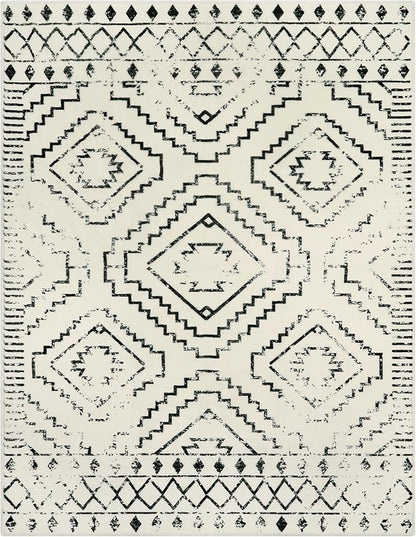 Wonnitar Moroccan Washable Rugs 5x7, Large White Tribal Area Rug for Living Room, Non-Shedding Soft Bedroom Accent Throw Mat, Geometric Floor Carpet for Dining Table Entry Office (Beige,5'x7')