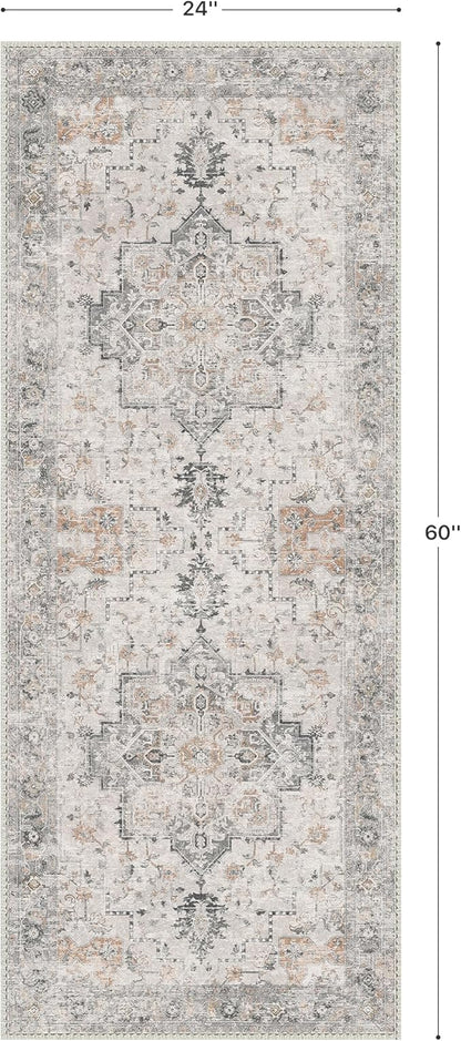 GENIMO Runner Rug 2x5 Non Slip Machine Washable Vintage Hallway Runner Rug, Low Pile Lightweight Rugs for Entryway, Hallway, Kitchen and Corridor, Light Taupe Brown