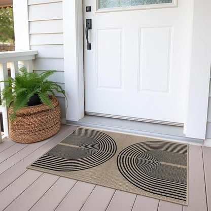 Easy Jute Rainbow Entryway Rug, 2x3 Washable Non-Slip Indoor Outdoor Doormat, Black Nature Boho Farmhouse Small Kitchen Rug Modern Abstract Throw Rugs for Entrance Bedroom Bathroom