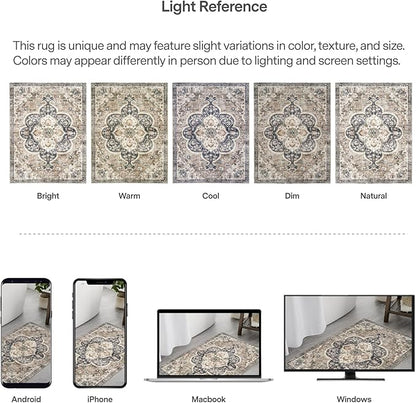 ReaLife Rugs Machine Washable Area Rug - Living Room Bedroom Bathroom Kitchen Entryway Office - Padded Crease Free Stain Resistant Premium - Boho Farmhouse Vintage- Joy - Brown Tan - 2'x 3'