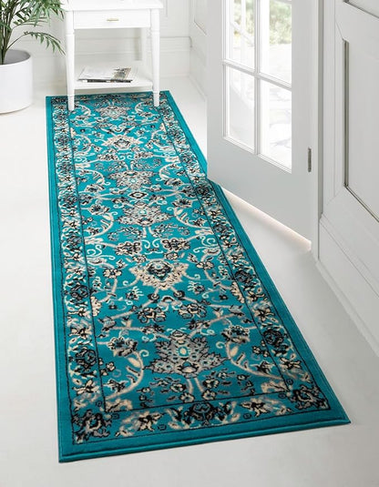 Unique Loom Sialk Hill Collection Area Rug - Washington (2' 7" x 10' Runner Turquoise/Black)