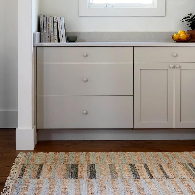 Dash and Albert Ravel Wool Area Rug - 2.5' x 8' Runner Blue Stripe Handwoven Accent Rug - Durable, Eco-Friendly, High Traffic Area Hallway, Living Room, Stairs
