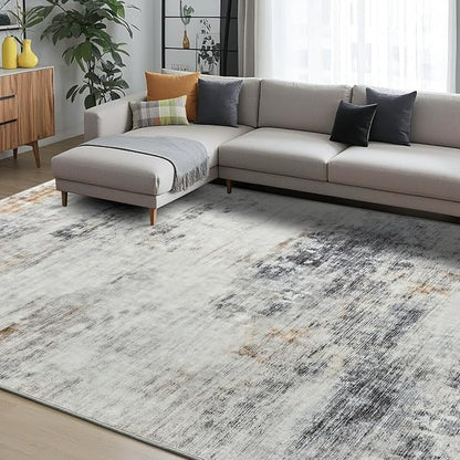 Toneed Abstract Area Rug 8x10 Modern Washable Rug Soft Non Slip Rug Low Pile for Bedroom Living Room Dining Room Grey/Brown