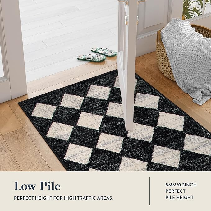 Lahome Machine Washable Area Rug 6x9, Soft Large Bedroom Rug Non Slip Living Room Rugs Dining Room Rugs for Under Table, Moroccan Trellis Printed Black and White Indoor Carpet for Den Dorm Playroom