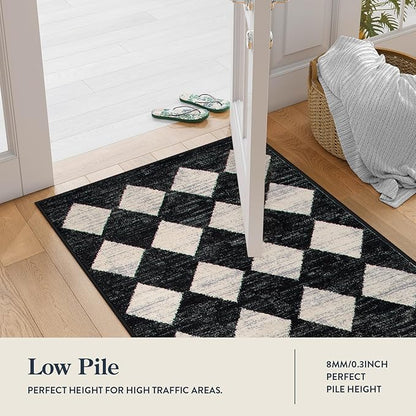 Lahome Machine Washable Area Rug 6x9, Soft Large Bedroom Rug Non Slip Living Room Rugs Dining Room Rugs for Under Table, Moroccan Trellis Printed Black and White Indoor Carpet for Den Dorm Playroom