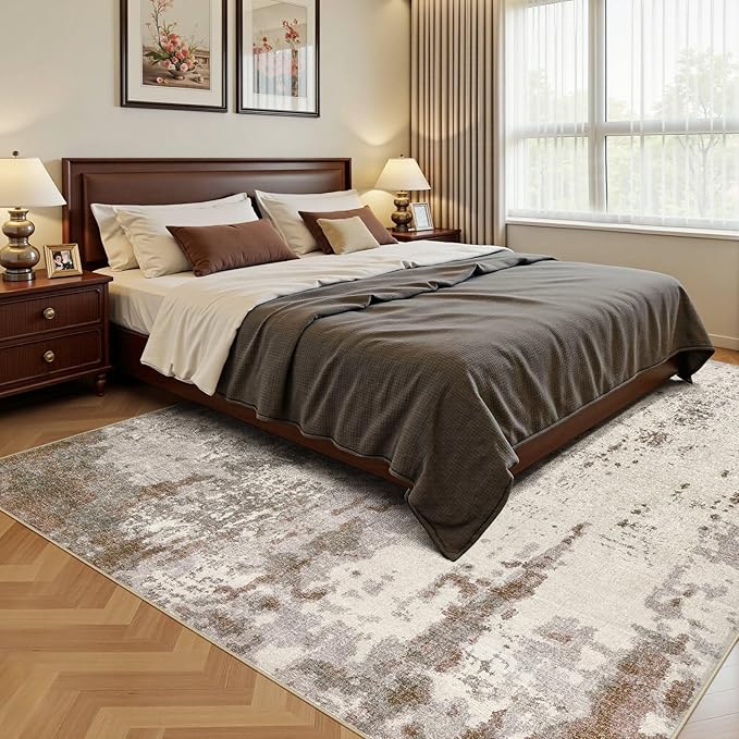 5x8 Area Rug Living Room Rugs - Washable Neutral Modern Abstract Soft Thin Rug Indoor Floor No Slip Rug Carpet for Bedroom Under Dining Table Home Office Decor - Brown/Grey/Beige