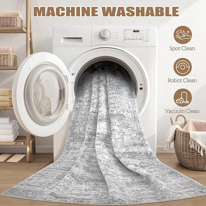 Area Rug Living Room Rugs - 4x6 Large Soft Indoor Neutral Modern Abstract Low Pile Washable Rug Carpet for Bedroom Dining Room Farmhouse Home Office - Vintage Grey