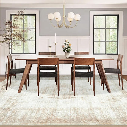 Vintage Living Room Area Rug - 8x10 Large Machine Washable Boho Moroccan Distressed Farmhouse Rugs for Bedroom - Soft Non-Slip Indoor Floor Accent Rugs for Office Dining Room (Beige, 8'x10')