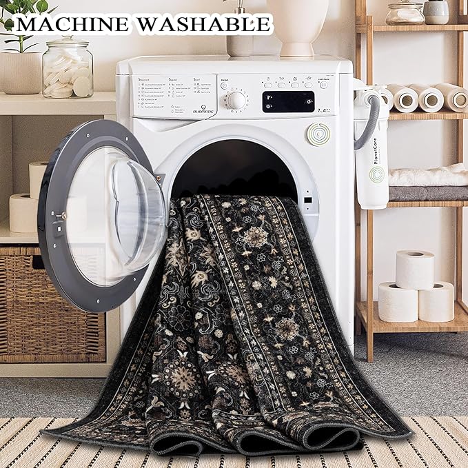 Area Rug Non Slip Machine Washable Ultra Soft Living Room/Bedroom/Kitchen/Outdoor/Classroom Black Grey, 4'×6'