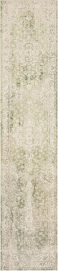 Nourison Home Astra Machine Washable Ivory Green 2'2" x 10' Area Rug - Easy Clean, Non Shedding, Bed Room, Living Room, Dining Room, Kitchen (10' Runner)