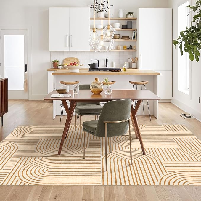 Washable Area Rug 5x7 - Boho Living Room Rug Soft Bedroom Rug Ultra-Thin Orange Modern Abstract Rainbow Dining Room Rugs Indoor Carpet for Living Room Nursery Room Home Decor