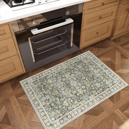 Washable 2'x3' Non Slip Rug Vintage Soft Low Pile Lightweight Boho Area Rugs for High-Traffic Areas (Entryway, Kitchen, Hallway), Farmhouse Decor