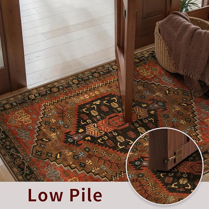 Ciicool Washable Non Slip Runner Rug, 2x6ft Hallway Rug Vintage Kitchen Rugs Red Carpet for Entrance Bedroom Bedside Living Room Kitchen Laundry Bathroom Decor