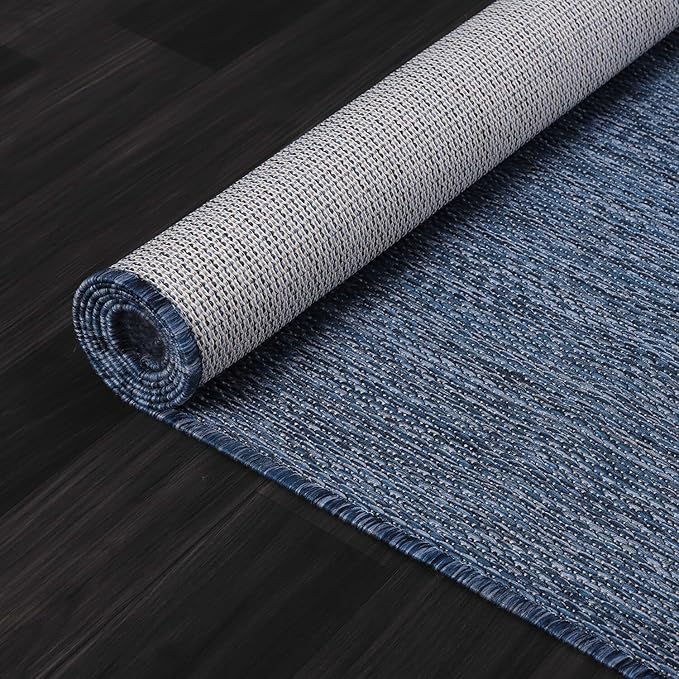 Beverly Rug Indoor Outdoor Rug 5x7, Washable Outside Carpet for Patio, Deck, Porch, Solid Modern Area Rug, Water Resistant, Azure Blue