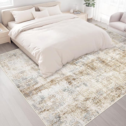 Area Rugs 8x10 Living Room: Washable Rug Modern Abstract Large Rugs Soft Non Slip Neutral Rug Stain Resistant Indoor Carpet for Bedroom Kitchen Dining Room Home Office Rugs(Blue Brown,8'x10')