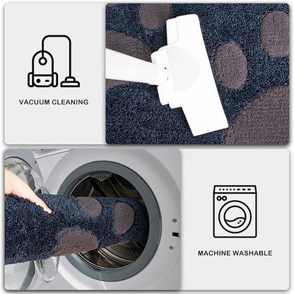 PURRUGS Dirt Trapping Door Mat 32" x 70", Non-Skid/Slip Machine Washable Microfiber Entryway Rug, Dog Doormat, Super Absorbent Welcome Mat for Muddy Wet Shoes and Paws, Navy Blue