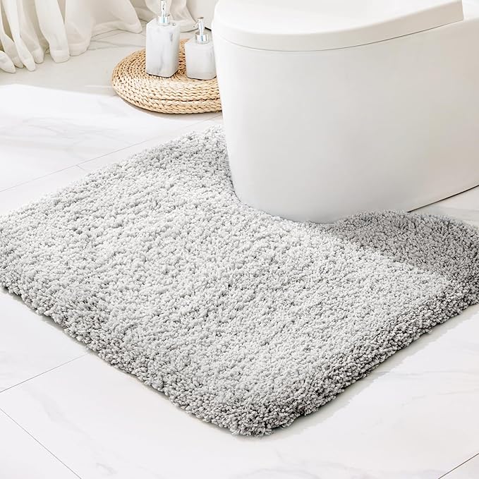Grey Toilet Rug 22x24 Non Slip Fluffy Toilet Floor Mat U Shaped Washable Bathroom Contour Rug for Toilet Absorbent Thick Toilet Carpet