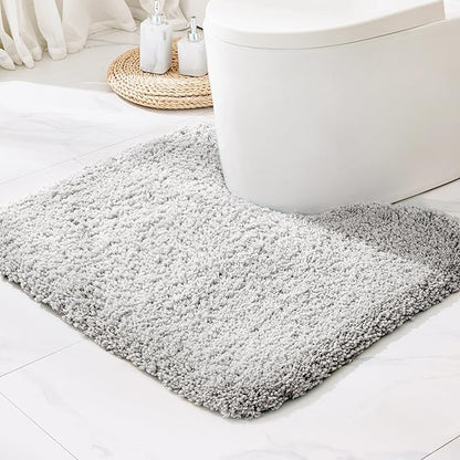Grey Toilet Rug 22x24 Non Slip Fluffy Toilet Floor Mat U Shaped Washable Bathroom Contour Rug for Toilet Absorbent Thick Toilet Carpet
