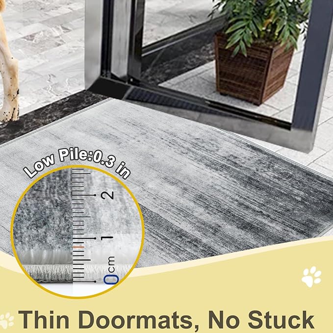 COMSLE Door Mat Soft Absorbent Indoor Front Entryway Rug Machine Washable Entrance Mats for Muddy Paws Non Slip Throw Rugs 24" x 48" Doormat for Inside Foyer Bedroom - Gray
