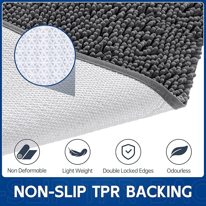 Chenille Absorbent Front Door Mat 72" x 36", Dog Door Mat for Muddy Paws, Trap Dirt Doormat, Mud Mat for Dogs, Washable Non Slip Outdoor Indoor Doormats for Entryway, Grey