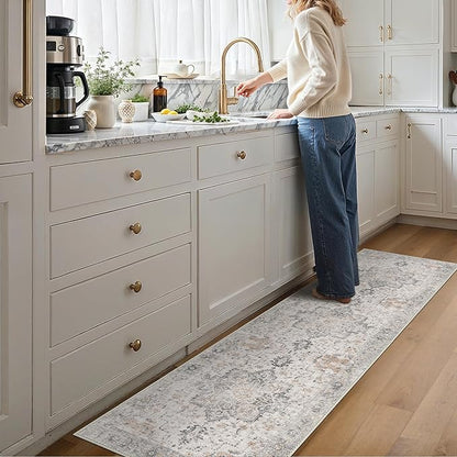 GENIMO Runner Rug 2x8 Non Slip Vintage Hallway Runner Rug, Low Pile Lightweight Rugs for Entryway, Hallway, Kitchen and Corridor, Light Taupe Brown