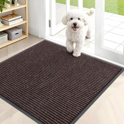 OLANLY Front Door Mat Indoor Outdoor Entrance, Waterproof Heavy Duty Doormat, Fade Resistant, Low Profile, Easy Clean Patio Porch Welcome Floor Mats for Entry, 35x30, Tan