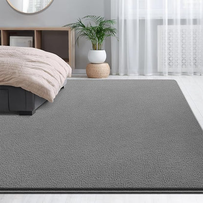 Large Area Rugs for Living Room Bedroom, 4x6 Feet Grey Rug, Minimalist Modern Shag Rug, Soft Thick Comfy Memory Foam Indoor Carpet, Non-Slip Washable Rug for Boys Girls Dorm Nursery Room Home Decor